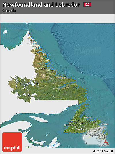 Satellite 3D Map of Newfoundland and Labrador, single color outside