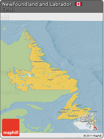 Savanna Style 3D Map of Newfoundland and Labrador, single color outside