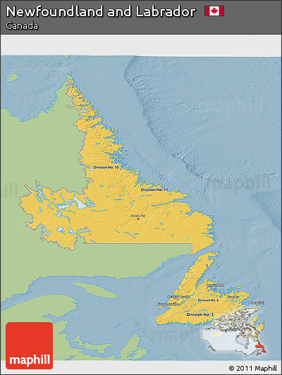 Savanna Style 3D Map of Newfoundland and Labrador, single color outside