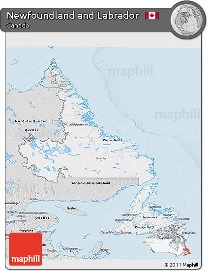 Silver Style 3D Map of Newfoundland and Labrador