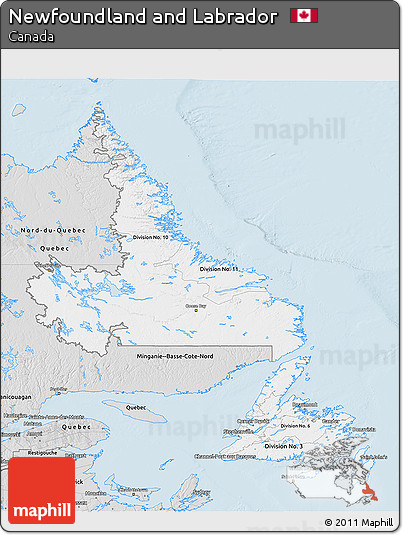Silver Style 3D Map of Newfoundland and Labrador