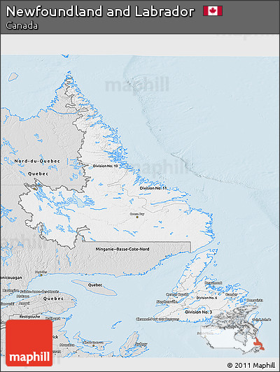 Silver Style 3D Map of Newfoundland and Labrador