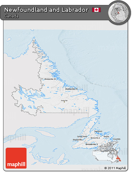 Silver Style 3D Map of Newfoundland and Labrador, single color outside