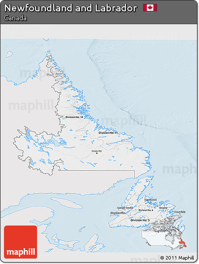 Silver Style 3D Map of Newfoundland and Labrador, single color outside