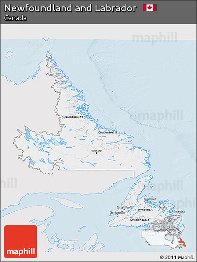 Silver Style 3D Map of Newfoundland and Labrador, single color outside