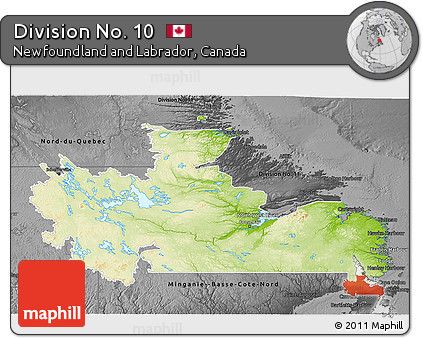 Physical 3D Map of Division No. 10, darken, desaturated