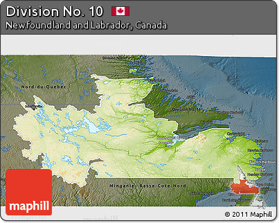 Physical 3D Map of Division No. 10, darken
