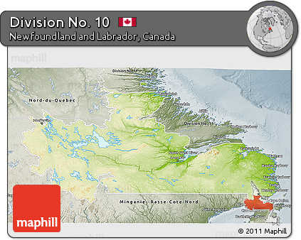 Physical 3D Map of Division No. 10, semi-desaturated