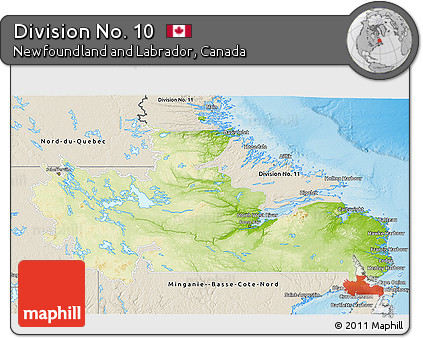 Physical 3D Map of Division No. 10, shaded relief outside