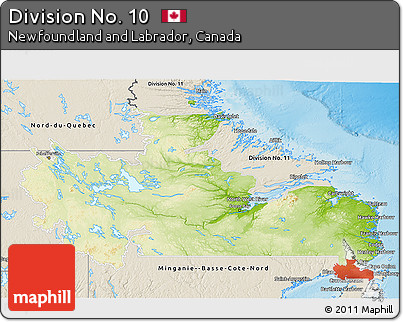 Physical 3D Map of Division No. 10, shaded relief outside