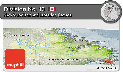 Physical Panoramic Map of Division No. 10, semi-desaturated