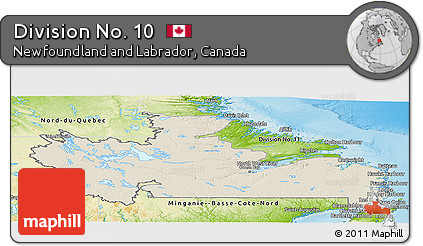 Shaded Relief Panoramic Map of Division No. 10, physical outside
