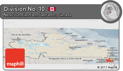 Shaded Relief Panoramic Map of Division No. 10, semi-desaturated