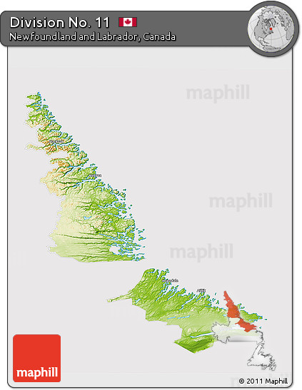 Physical 3D Map of Division No. 11, cropped outside