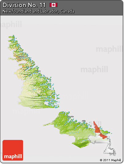 Physical 3D Map of Division No. 11, cropped outside