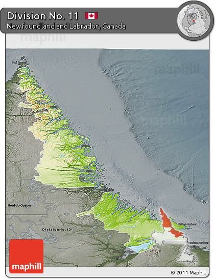 Physical 3D Map of Division No. 11, darken, semi-desaturated
