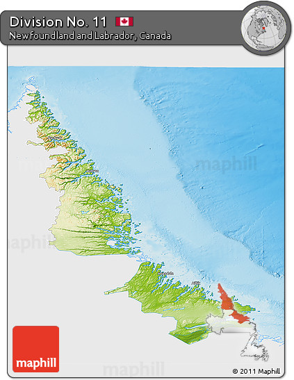 Physical 3D Map of Division No. 11, single color outside