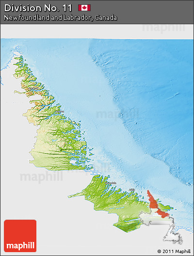 Physical 3D Map of Division No. 11, single color outside