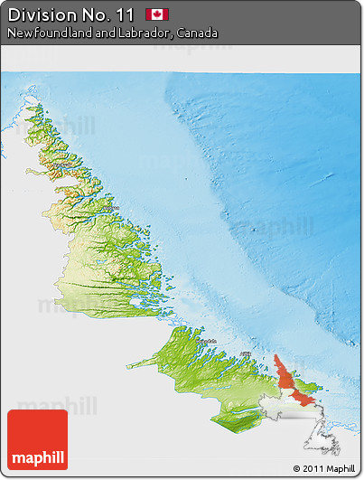Physical 3D Map of Division No. 11, single color outside
