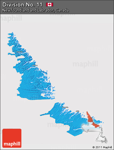 Political 3D Map of Division No. 11, cropped outside
