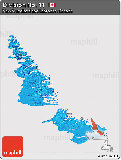 Political 3D Map of Division No. 11, cropped outside