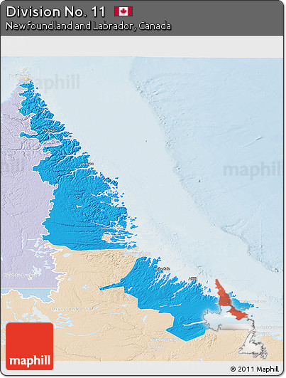 Political 3D Map of Division No. 11, lighten