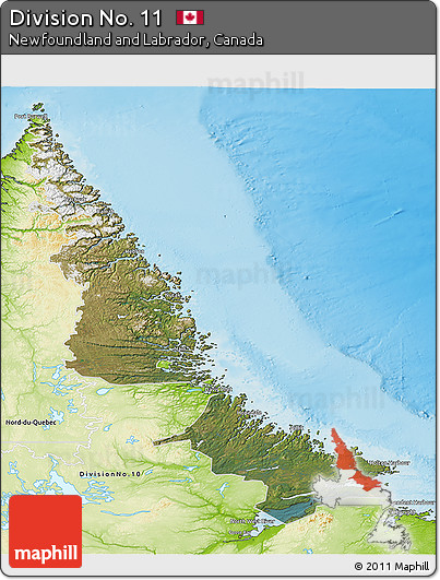 Satellite 3D Map of Division No. 11, physical outside
