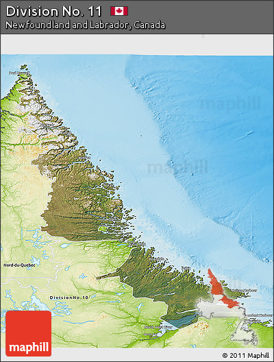 Satellite 3D Map of Division No. 11, physical outside