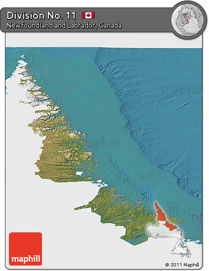 Satellite 3D Map of Division No. 11, single color outside