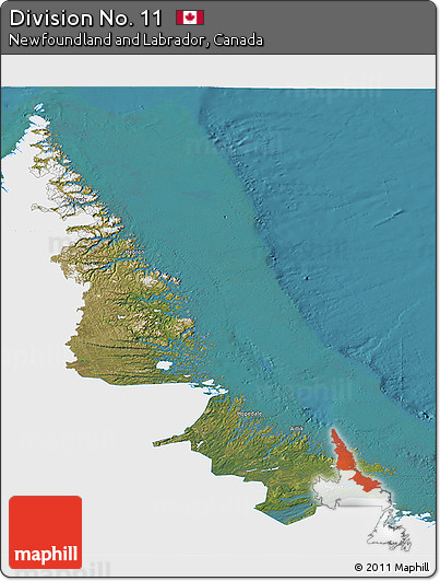 Satellite 3D Map of Division No. 11, single color outside