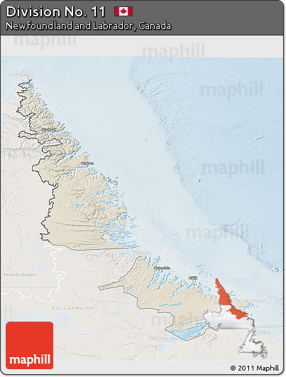 Shaded Relief 3D Map of Division No. 11, lighten