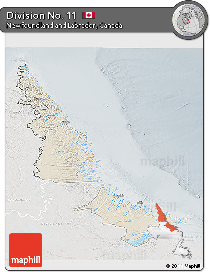 Shaded Relief 3D Map of Division No. 11, lighten, semi-desaturated
