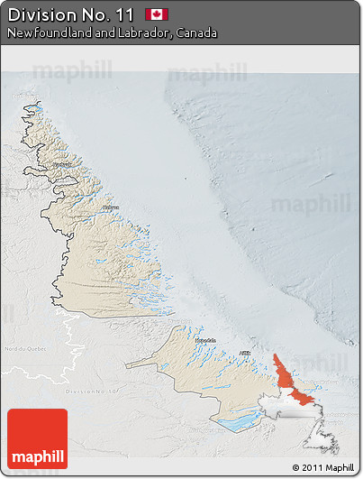 Shaded Relief 3D Map of Division No. 11, lighten, semi-desaturated