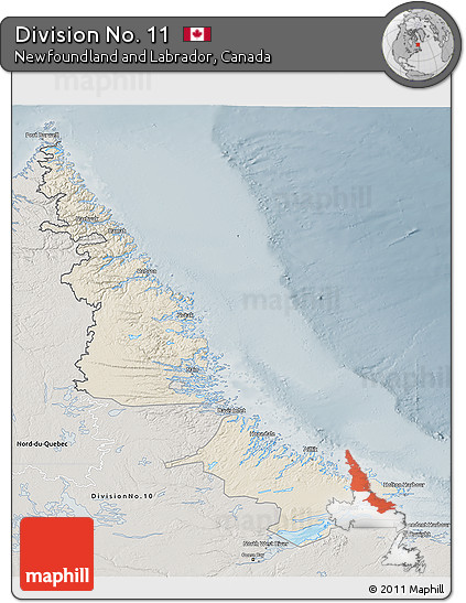 Shaded Relief 3D Map of Division No. 11, semi-desaturated