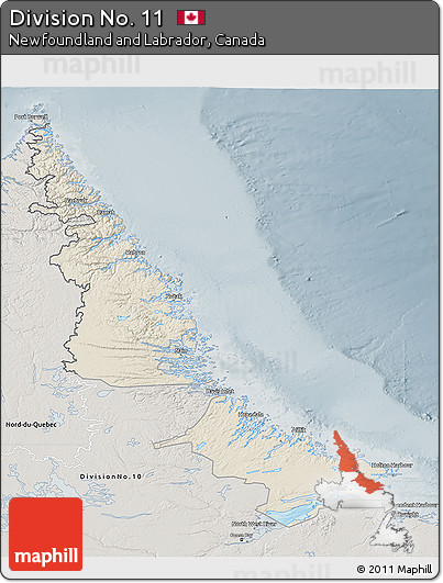Shaded Relief 3D Map of Division No. 11, semi-desaturated