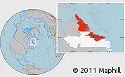 Gray Location Map of Division No. 11, highlighted parent region, hill shading