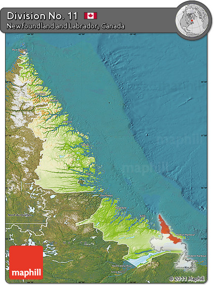 Physical Map of Division No. 11, satellite outside