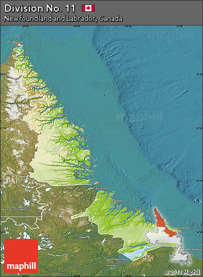 Physical Map of Division No. 11, satellite outside