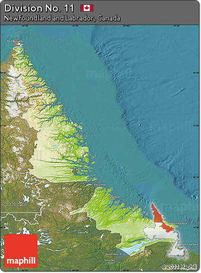 Physical Map of Division No. 11, satellite outside