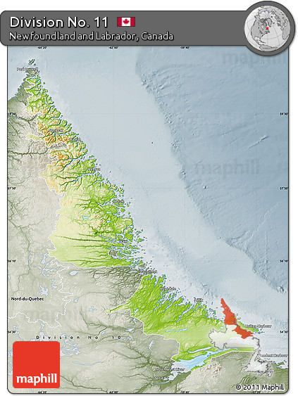 Physical Map of Division No. 11, semi-desaturated