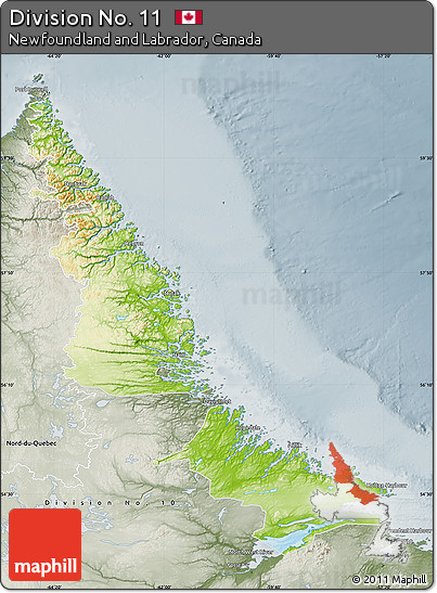 Physical Map of Division No. 11, semi-desaturated