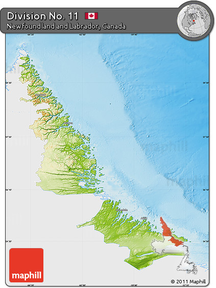 Physical Map of Division No. 11, single color outside