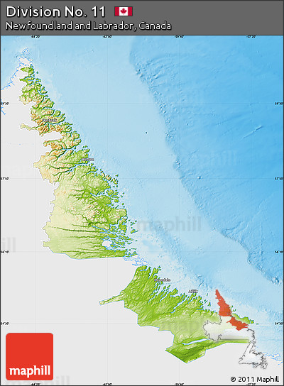Physical Map of Division No. 11, single color outside