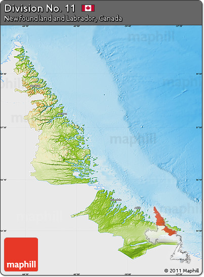 Physical Map of Division No. 11, single color outside