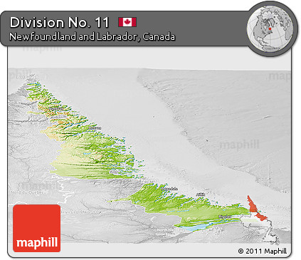 Physical Panoramic Map of Division No. 11, lighten, desaturated