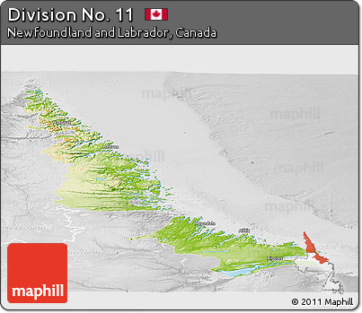 Physical Panoramic Map of Division No. 11, lighten, desaturated