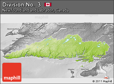 Physical 3D Map of Division No.  3, desaturated
