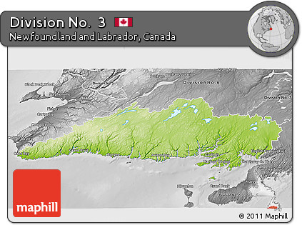 Physical 3D Map of Division No.  3, desaturated