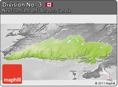 Physical 3D Map of Division No.  3, desaturated