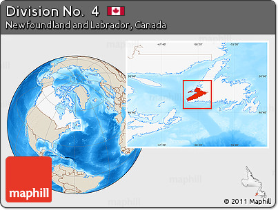 Shaded Relief Location Map of Division No.  4, highlighted country